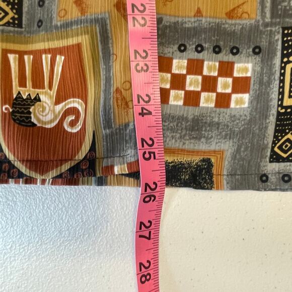 Vintage Ship 'n Shore Gray Brown Graphic India Button Short Sleeve Blouse XL - Picture 9 of 9